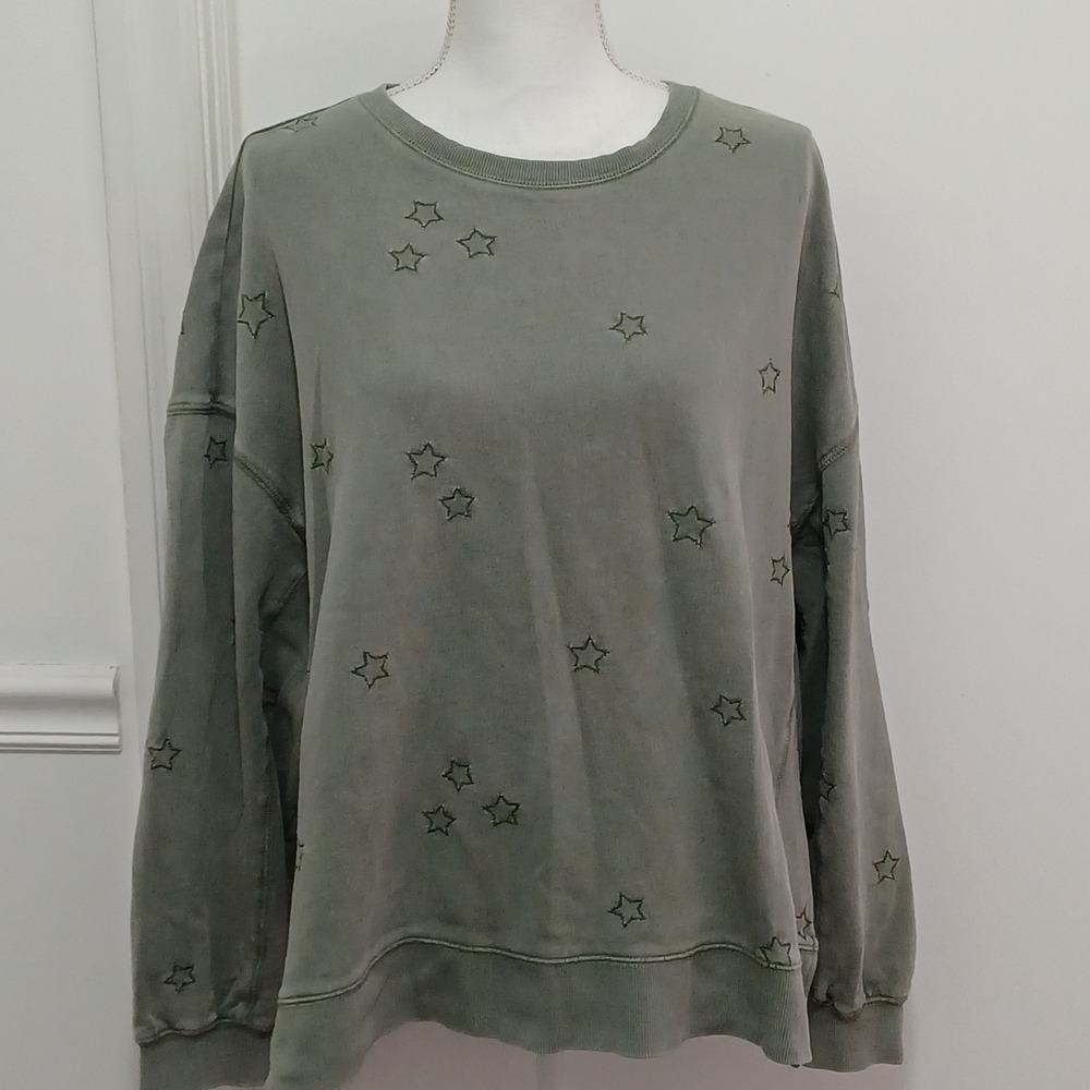 Z Supply Womens Modern Weekender Star Green Long Sleeve Split Hem Oversize Sz Lg